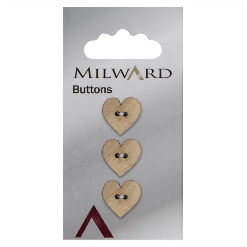Milward Houten Hart Knoop 15mm (3 stuks)