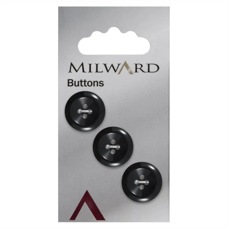 Milward Glanzende Ronde Zwarte Knoop 17mm (3 stuks)