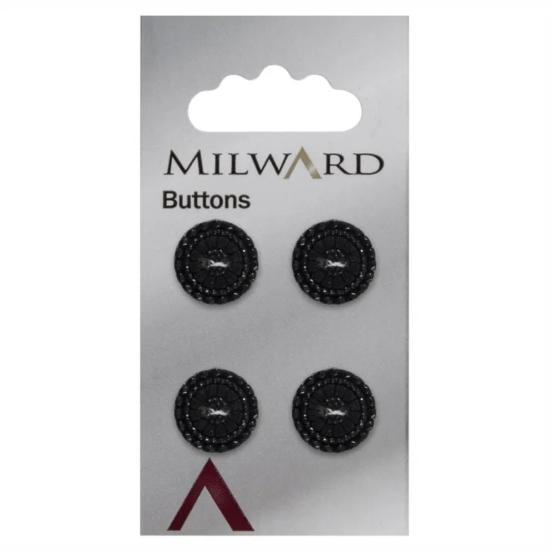 Milward Zwarte Knoop met Zwarte Verschillende Steentjes 15mm (4 stuks)