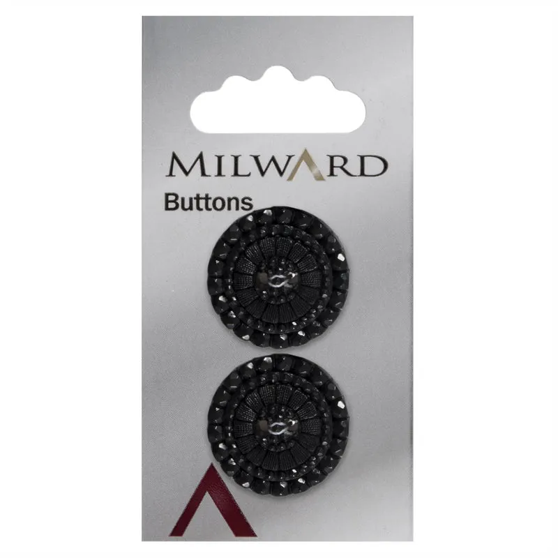Milward Zwarte Knoop met Zwarte Verschillende Steentjes 25mm (2 stuks)