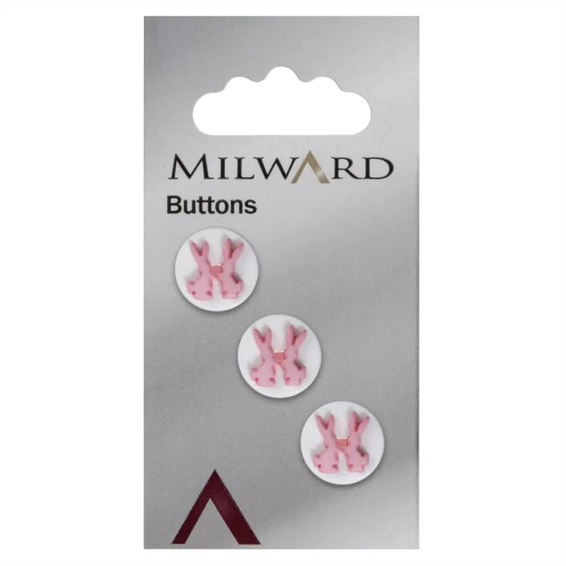 Milward Knoop met Konijntjes Roze 14mm (3 stuks)