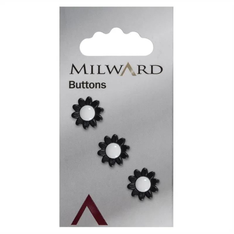 Milward Knoop Bloem Zwart met Wit 14mm (3 stuks)