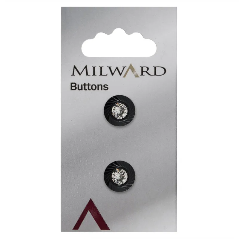 Milward Zwarte Ronde Knoop met Glinstersteen 12mm (2 stuks)