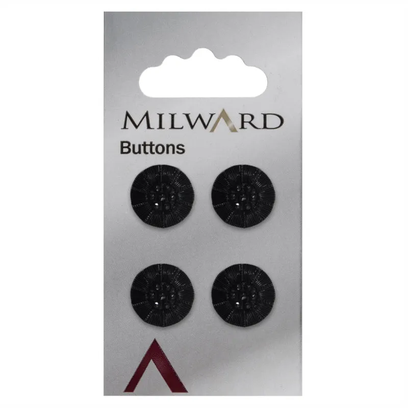 Milward Zwarte Ronde Knoop met Werkje en Zwarte Glinstersteentjes 15mm (4 stuks)