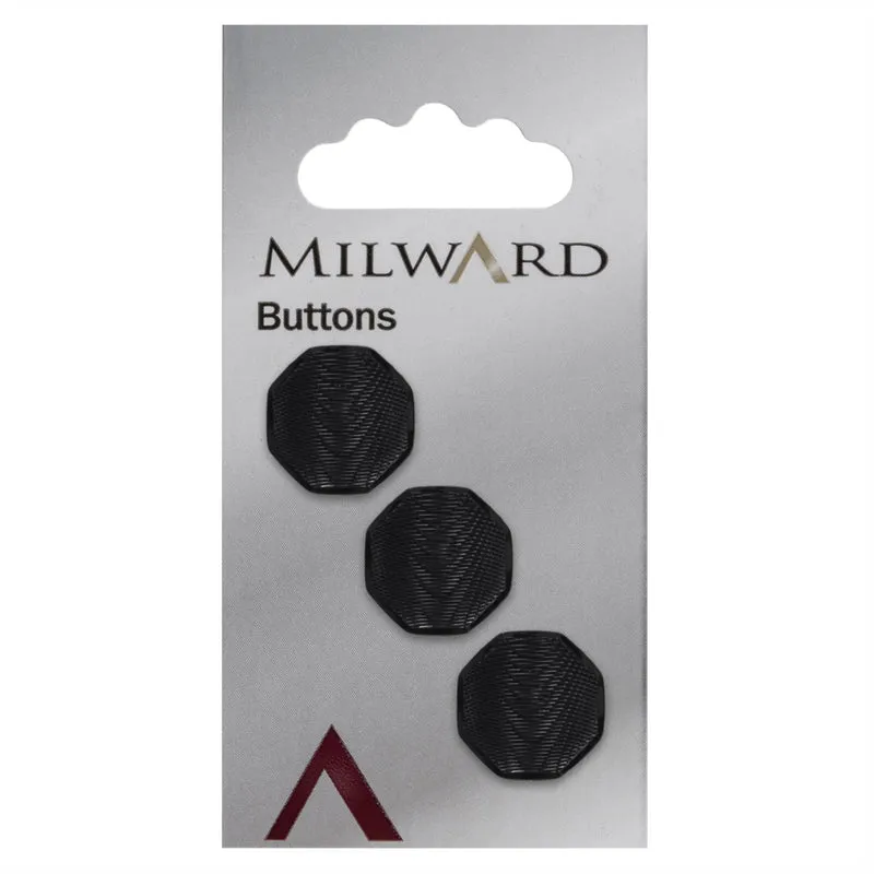 Milward Hoekige Knoop Zwart met Werkje 17mm (3 stuks)