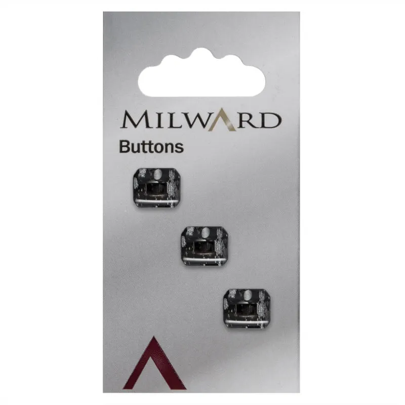 Milward Rechthoekige Knoop Transparant Zwart 12mm (3 stuks)