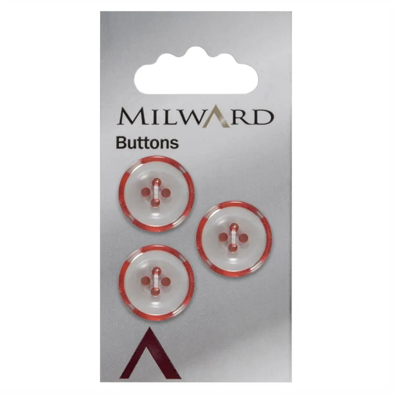 Milward Wit Doorschijnende Knoop met Rode Rand 17mm (3 stuks)