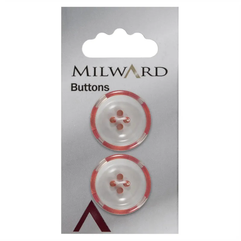 Milward Wit Doorschijnende Knoop met Rode Rand 22mm (2 stuks)