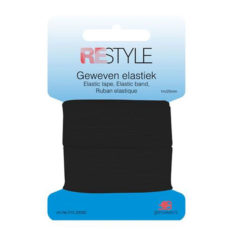 Restyle Geweven Elastiek 25 mm x 1 meter 000 Zwart