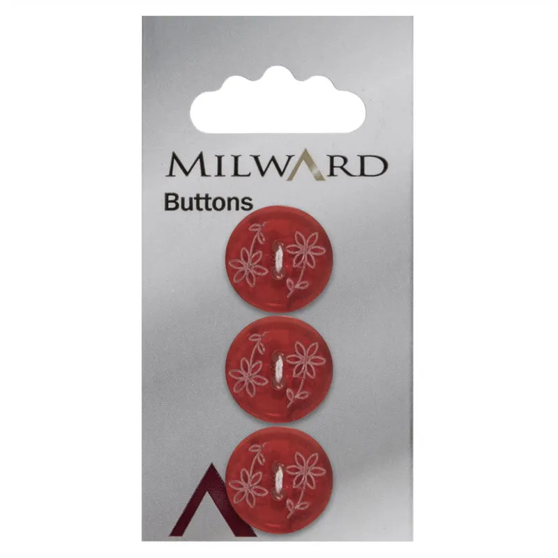 Milward Knoop Transparant Rood Met Bloem 17mm (3 stuks)