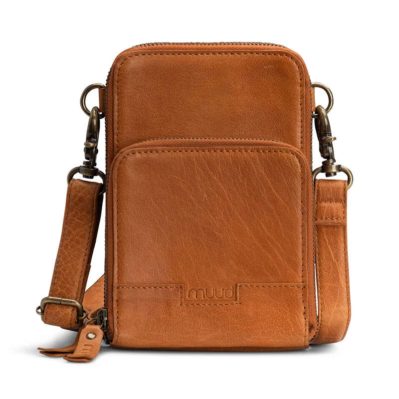 MUUD Dafne - Whiskey Handgemaakt leren schoudertas 19 x 12 cm