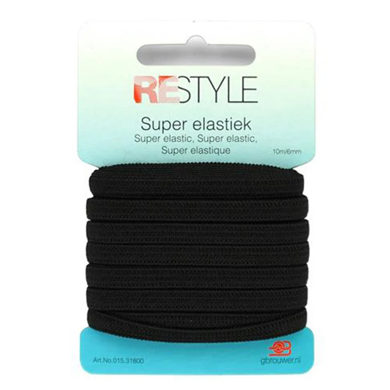 Restyle Super Elastiek Gebreid 6mm x 10 meter 000 Zwart