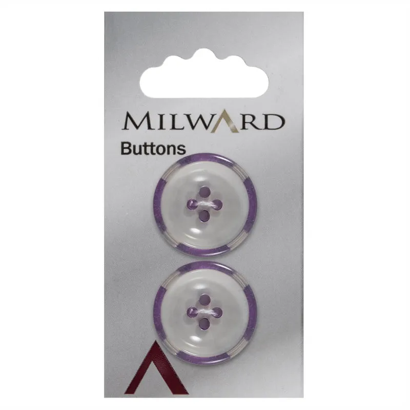 Milward Wit Doorschijnende Knoop met Paarse Rand 22mm (2 stuks)