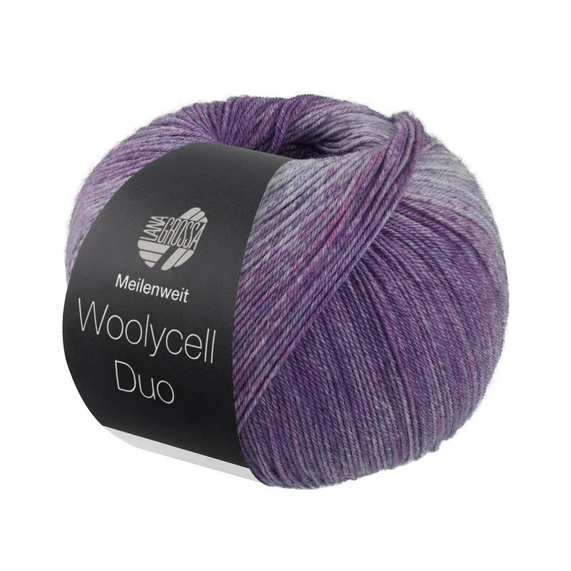 Lana Grossa Woolycell Duo 6004 Rood-/Grijsviolet/Jeans