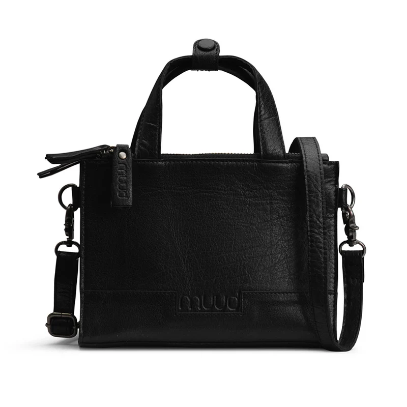 MUUD Dac - Black Handgemaakt leren schoudertas 20 x 14,5 cm