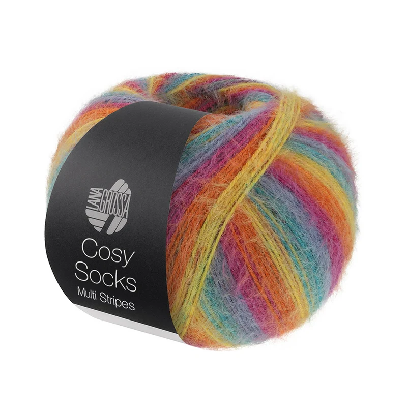 Lana Grossa Cosy Socks Multi Stripes 151 Petrol/Rookblauw/Fuchsia/Oranje/Geel