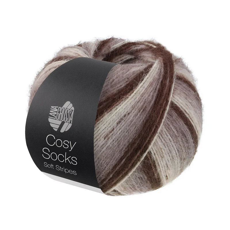 Lana Grossa Cosy Socks Soft Stripes 103 Mokka/Grijsbruin/Beige/Crème