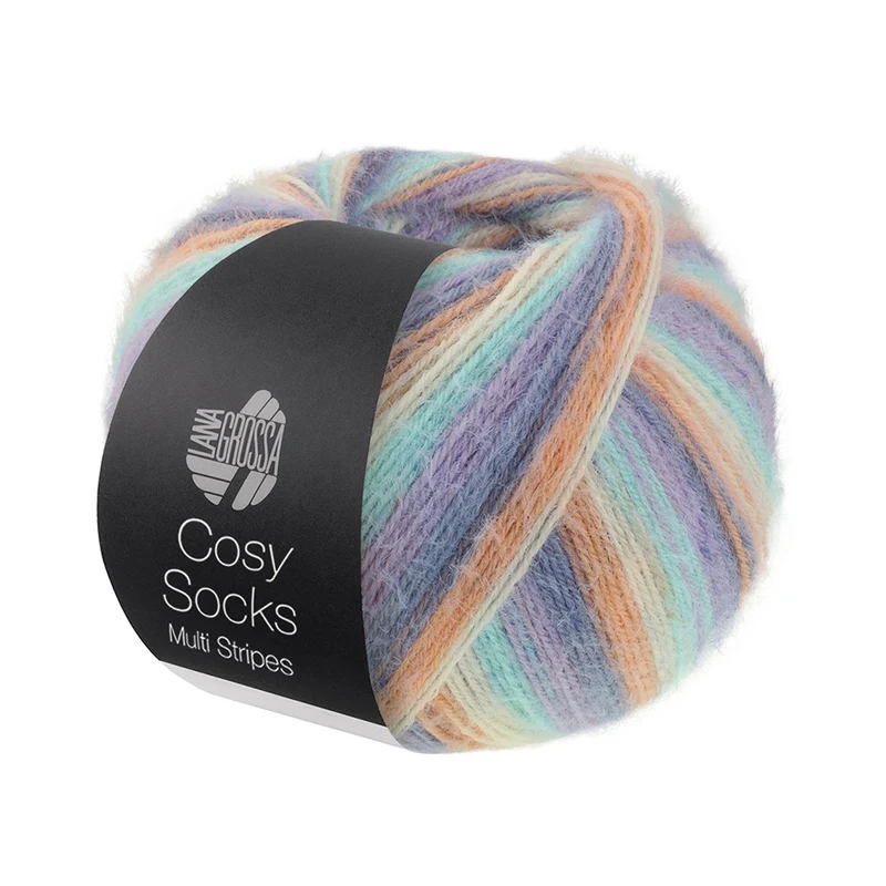 Lana Grossa Cosy Socks Multi Stripes 153 Lavendel/Grijsblauw/Zalm/Crème/Turkoois