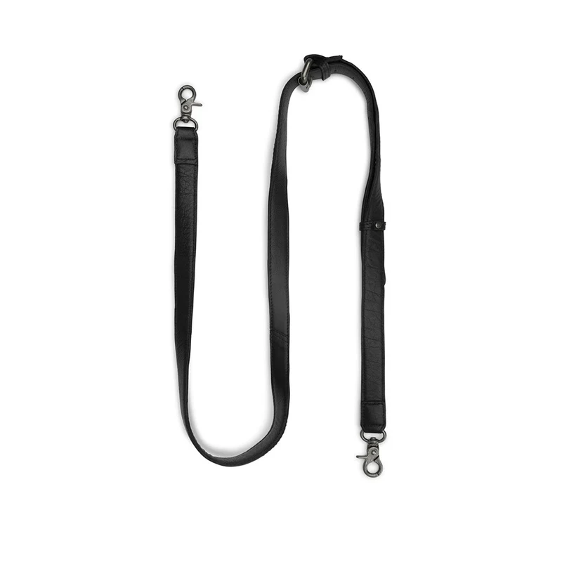 MUUD Caia Black - Handgemaakt leren tassen handvat 127-150 x 2 cm