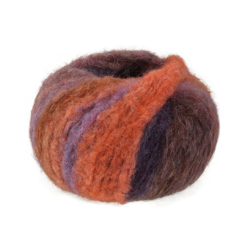 Lana Grossa Gigante Multi 102 Grijsbruin,Petrolblauw,Mandarijn,Grijsrood,Donkerviolet,Paars