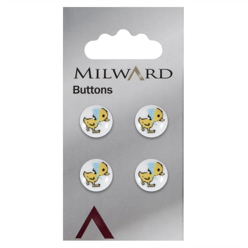Milward Ronde Knoop Wit met Figuur Eend 13mm (4 stuks)