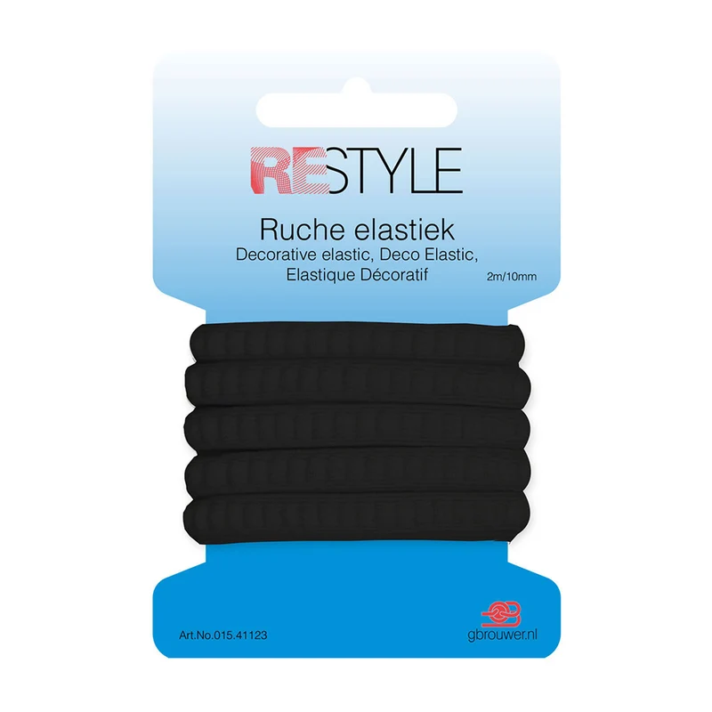 Restyle Ruche Elastiek 2m/10mm Zwart