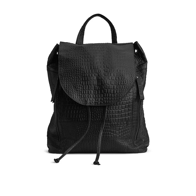 MUUD Gimo Black - Handgemaakt leren rugzak 38x39cm
