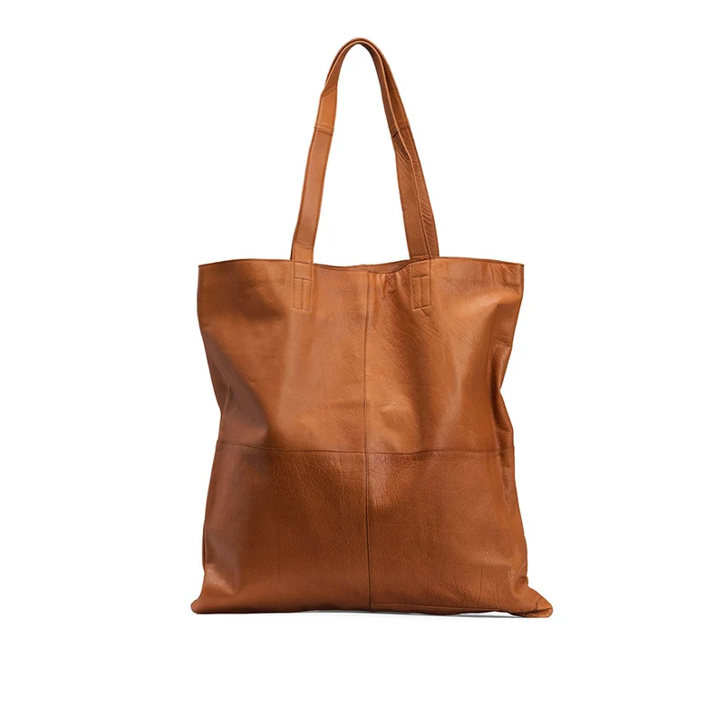 MUUD Show XL Whisky - Handgemaakt leren shopper voor dagelijks gebruik 53x53x30cm