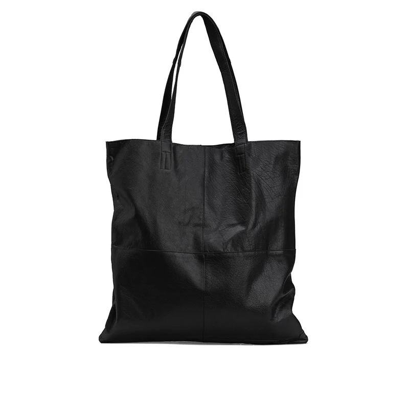 MUUD Show XL Black - Handgemaakt leren shopper voor dagelijks gebruik 53x53x30cm