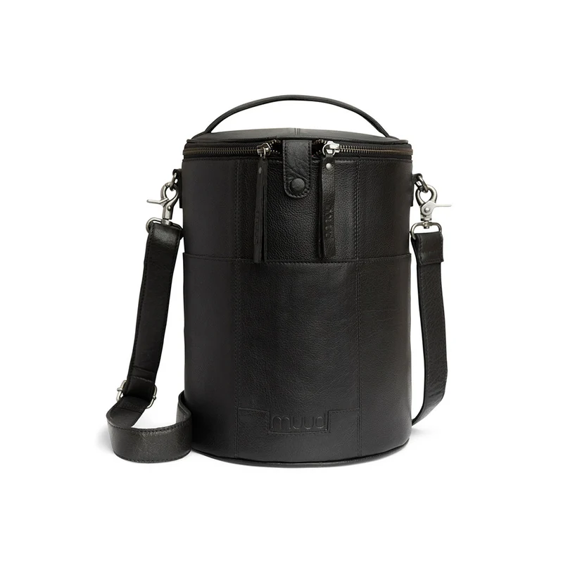 MUUD Saturn XL Black - Handgemaakt leren tas voor handwerkprojecten 28xØ21cm
