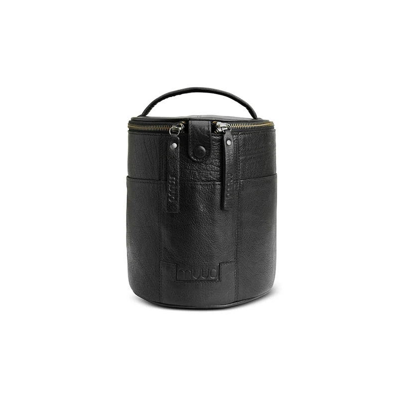 MUUD Saturn Black - Handgemaakt leren tas voor handwerkprojecten 20xØ16cm
