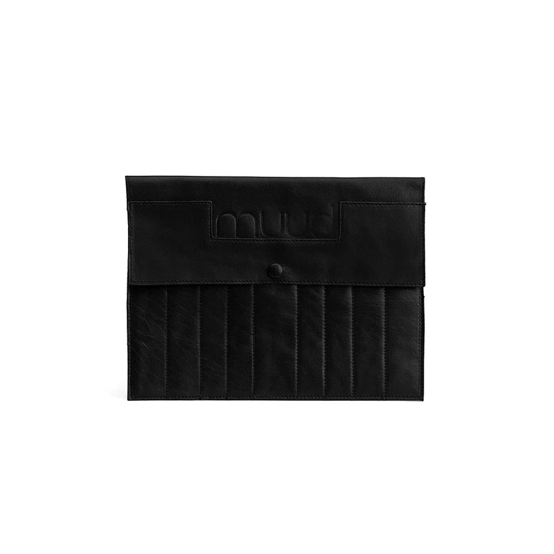 MUUD Oslo XL Black - Handgemaakt leren etuit voor sokkennaalden en verwisselbare breinaalden 22x28cm