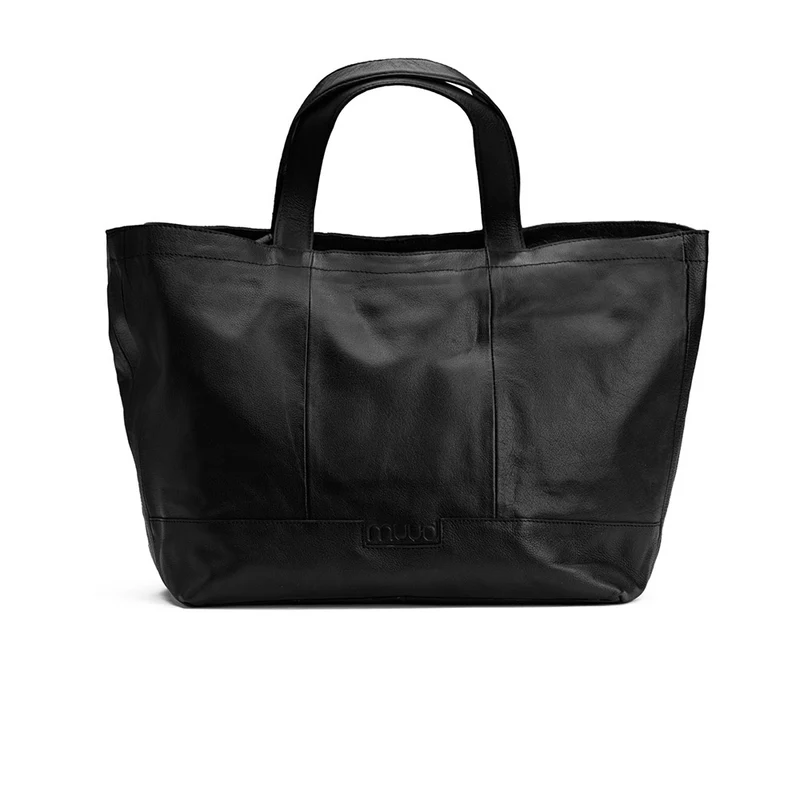MUUD Hiba Black - Handgemaakt leren shopper met opbergvakken 27x29cm