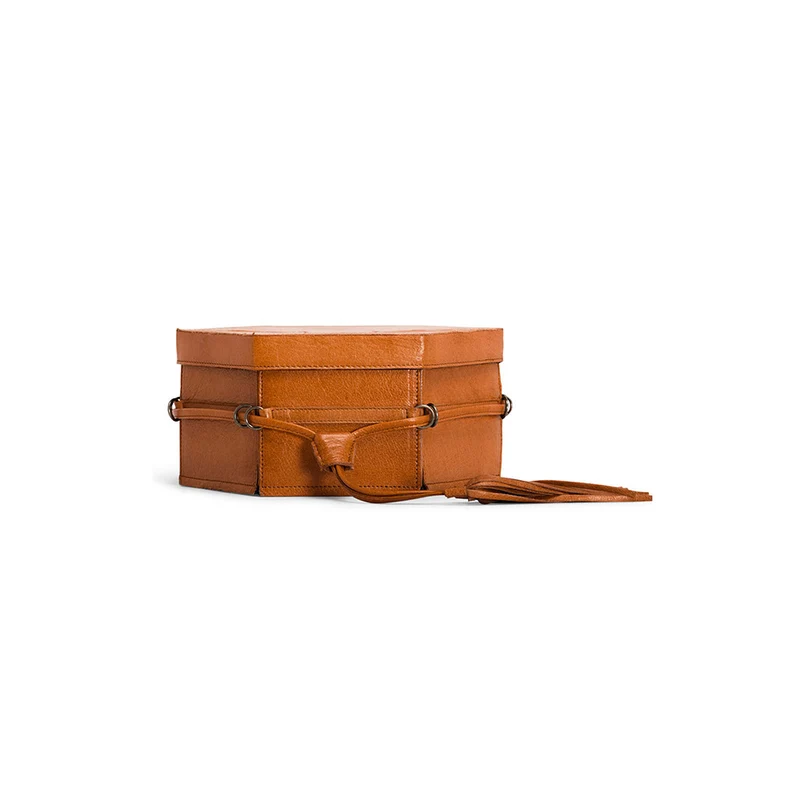 MUUD Evita Whisky - Handgemaakt leren 6 kantige handwerk opbergdoos 12x22x26cm