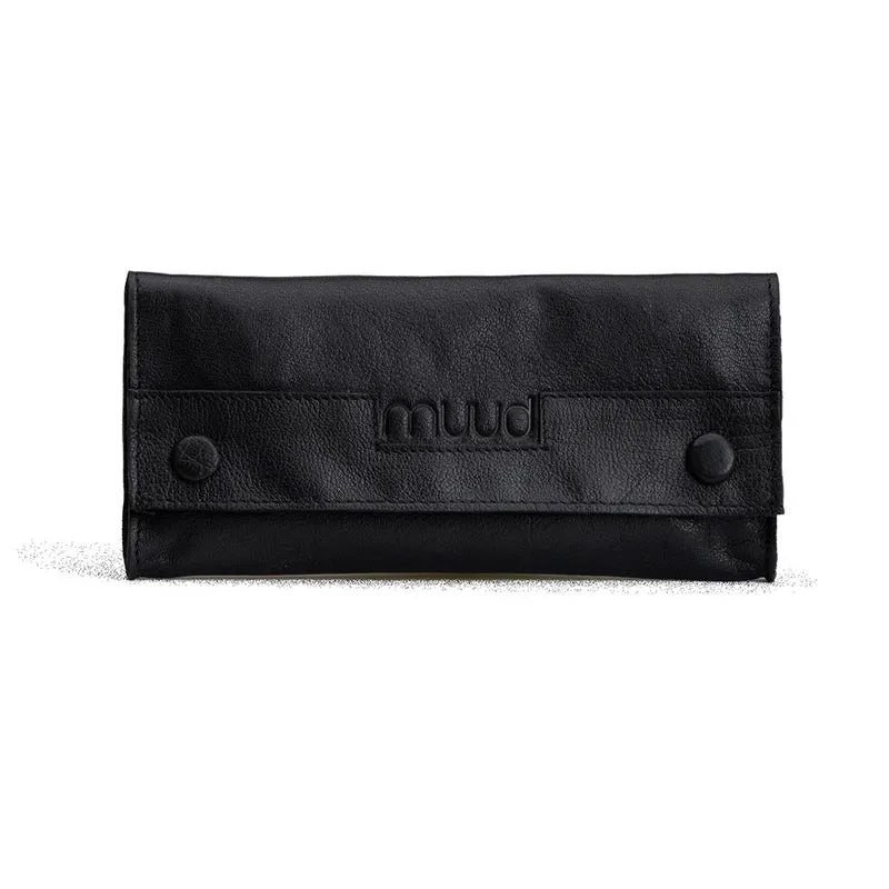 MUUD Liv Black - Handgemaakt leren etui voor naalden, pennen en potloden 10x21cm