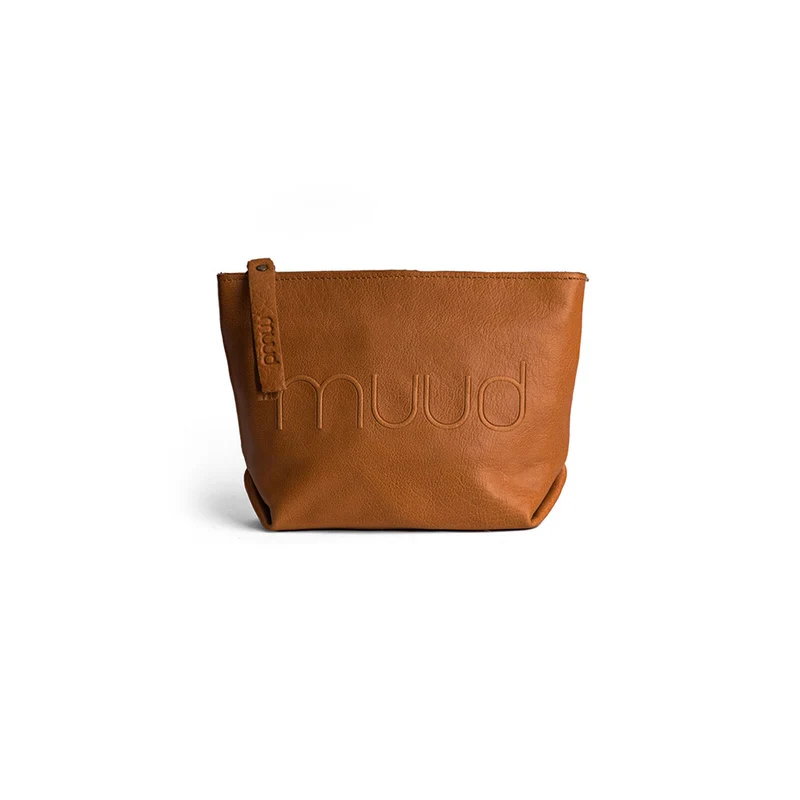 MUUD Laura Whisky - Handgemaakt leren make-up tas 15x22x 18cm