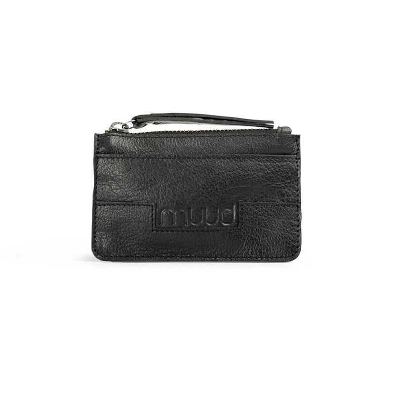 MUUD Dallas Black - Handgemaakt leren portemonnee 8x13cm