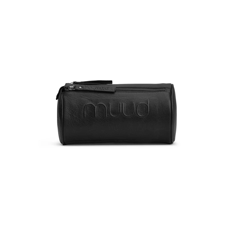 MUUD Drew toilettas Black - Handgemaakt leren toilettas 17x25xØ14cm