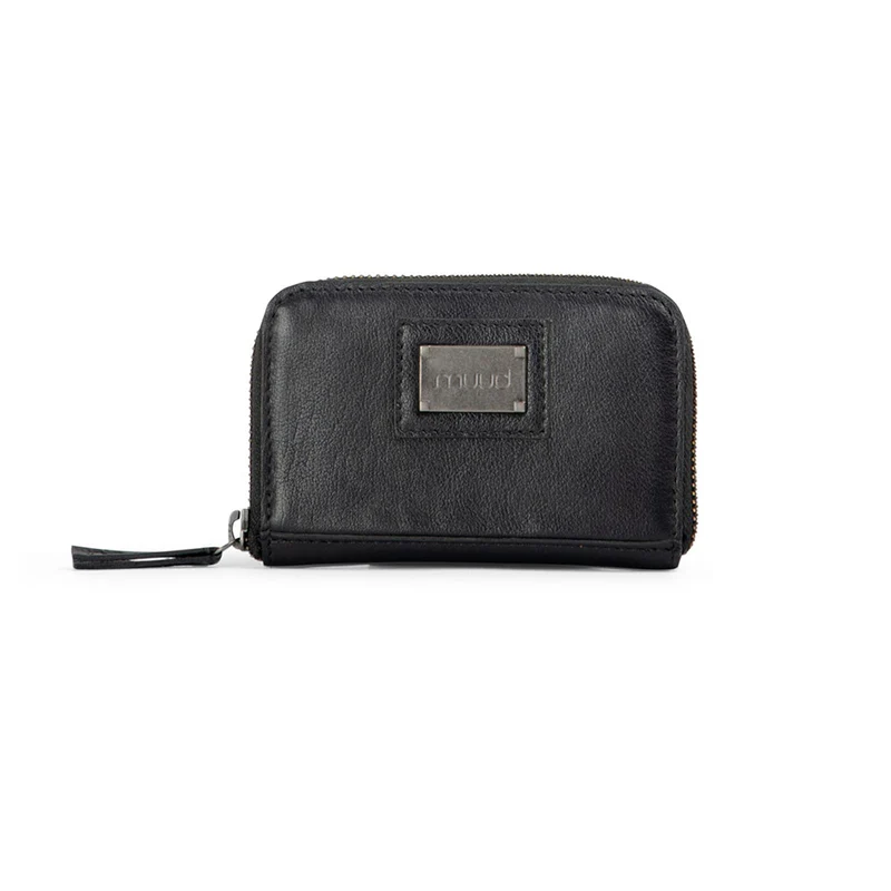 MUUD Daisy Black - Handgemaakt leren portemonnee 8x12.5x2cm