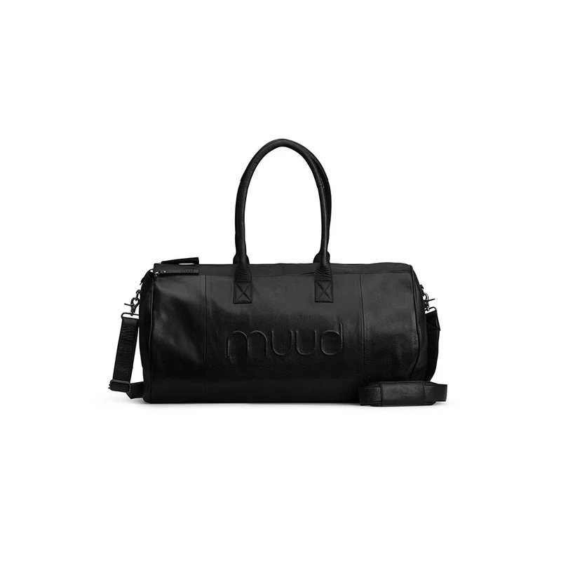 MUUD Drew XL Black - Handgemaakt leren weekendtas 60xØ34cm