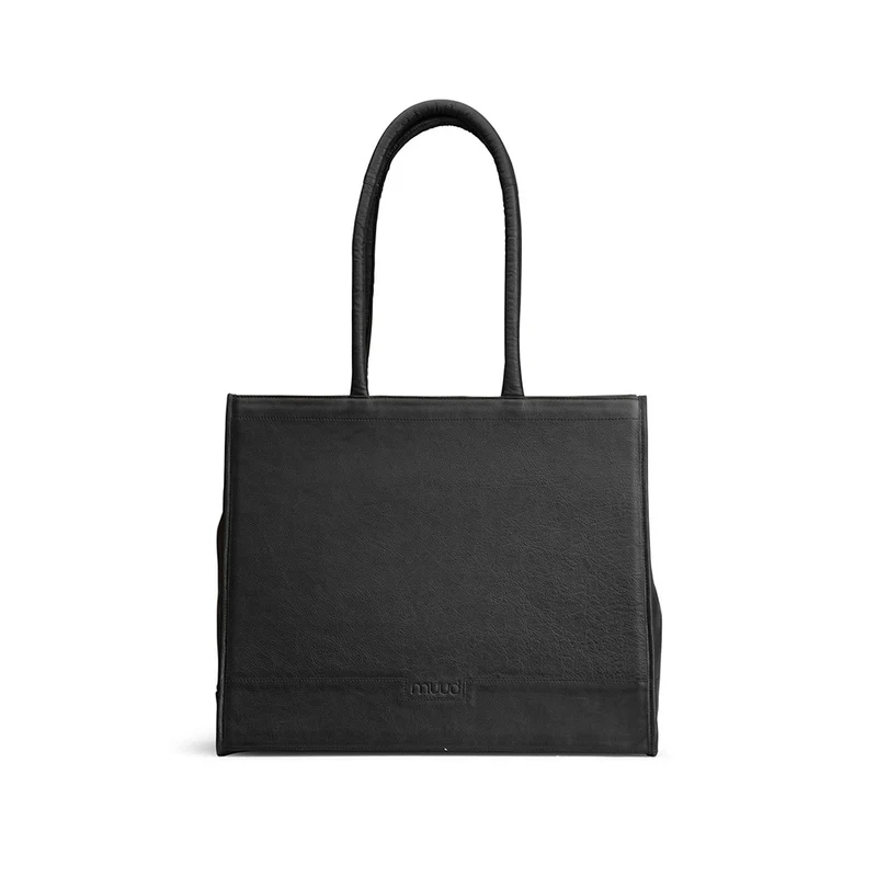 MUUD Bina XL Black - Handgemaakt leren shopper met afneembare portemonnee 35x43x18cm