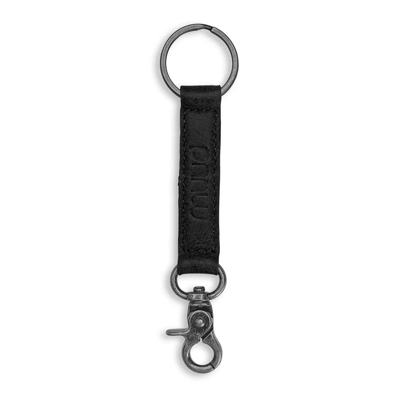 MUUD Deva - Black Handgemaakt leren sleutelhanger met D-ring 13,5 x 3 cm