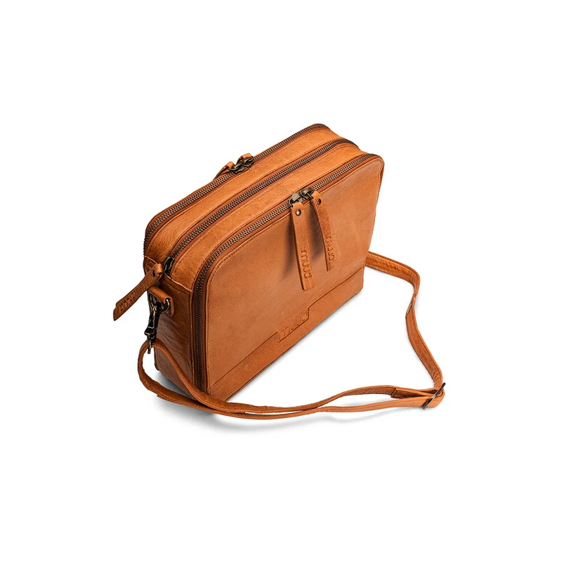 MUUD Cathy Whisky - Handgemaakt leren schoudertas 28 x 22 x 7 cm