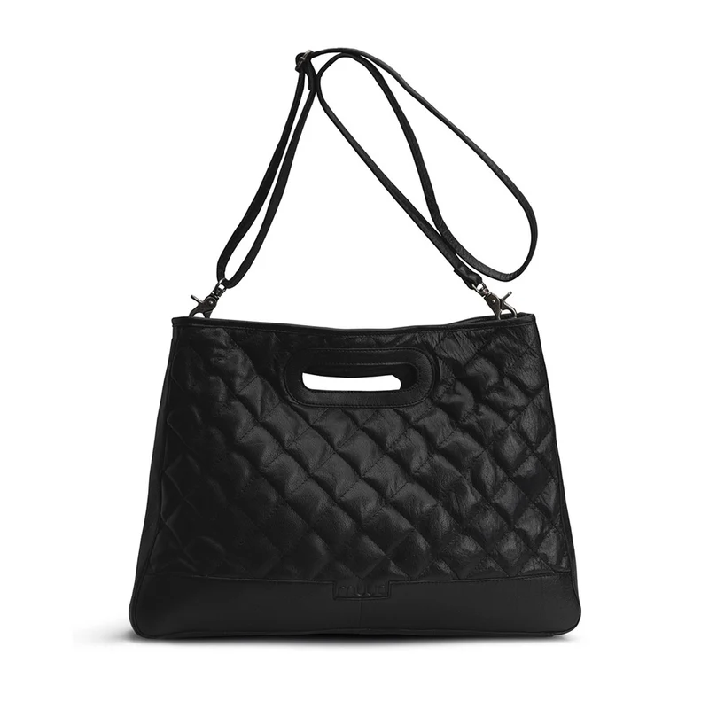 MUUD Darcia - Black Handgemaakt leren boodschappentas 44 x 36 cm