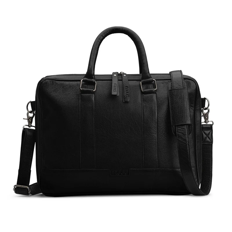 MUUD Drea - Black Handgemaakt leren laptoptas