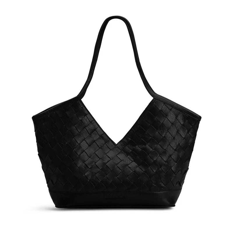MUUD Dosy - Black Handgemaakt leren gevlochten handtas 29 x 43 cm