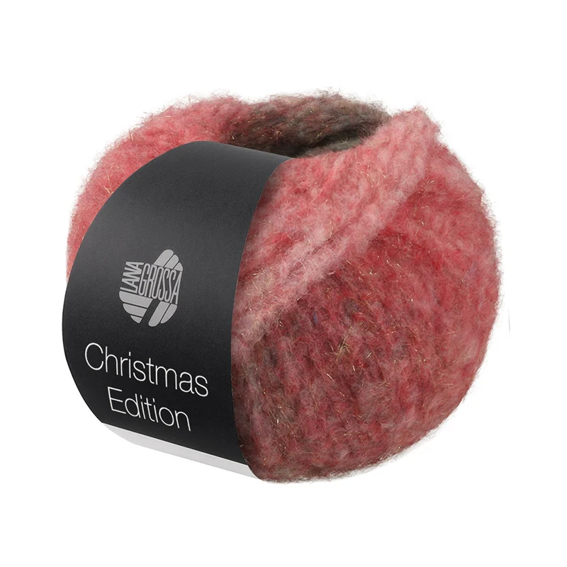 Lana Grossa Christmas Edition Gigante Lurex 0999 Grijs/Witgrijs/Ecru/Wit-rood/Bes - verlopend gestreept