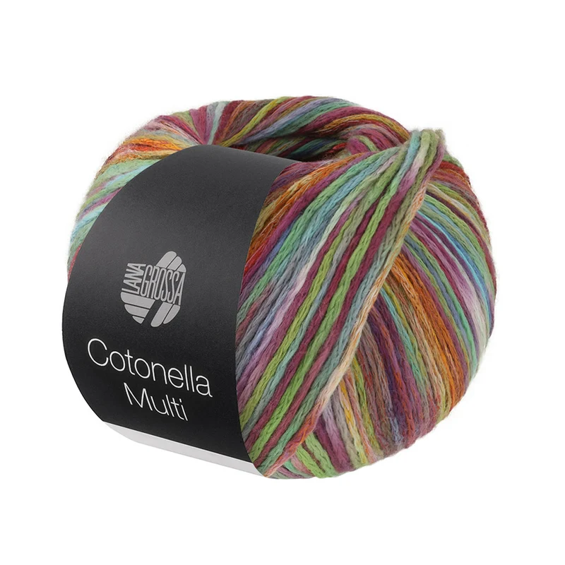 Lana Grossa Cotonella Multi 112 Aubergine/turkoois/geel/lentegroen/rood bont