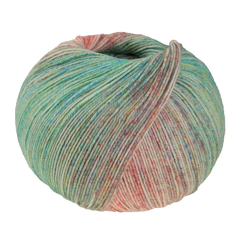 Lana Grossa Meilenweit 100 Merino Extrafine Shades 7229 Zalmrood/Crème/Turquoise/Geelgroen