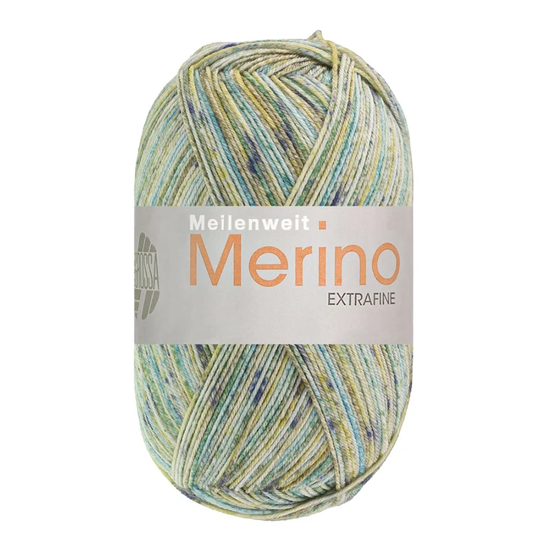 Lana Grossa Meilenweit 100 Merino Extrafine Mountain 7603 Limoen/Grijs-/Donkergroen/Jade/Mosterdgeel/Mint gestreept